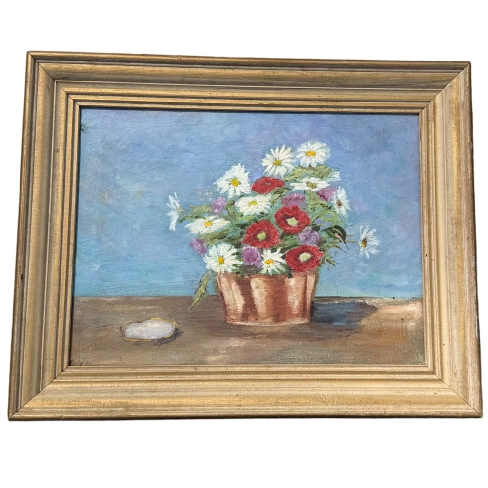 Floral Still Life Acrylic Painting Framed Wall Art Flower Bouquet Decor 20"x16"